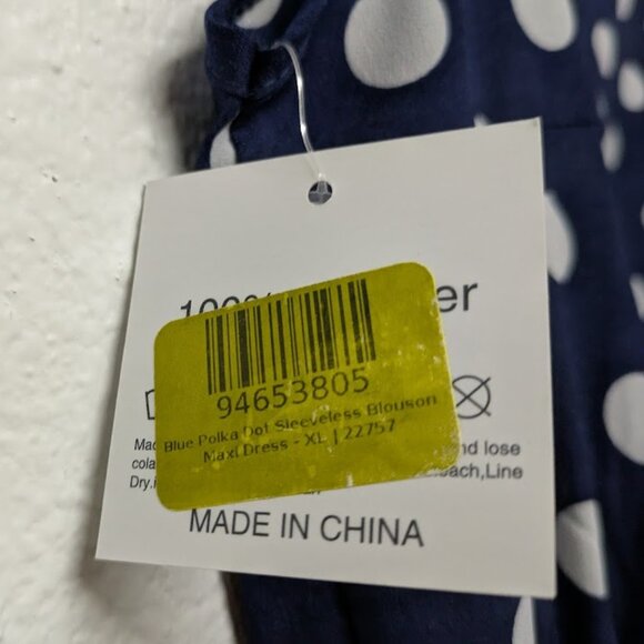 CHATEAUAMOUR Blue Polka Dot Sleeveless Blouson A-line Maxi Dress Sundress - XL - Picture 5 of 6